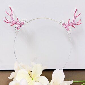 Reindeer Headband, Antlers Hairpiece, Christmas Pink Headpiece, Silver Crown